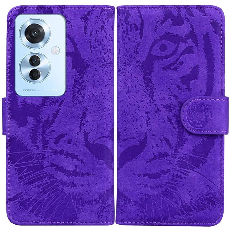 For Oppo Reno11 F 5G / F25 Pro 5G Cell Phone Case Tiger Imprint PU Leather Protection Cover
