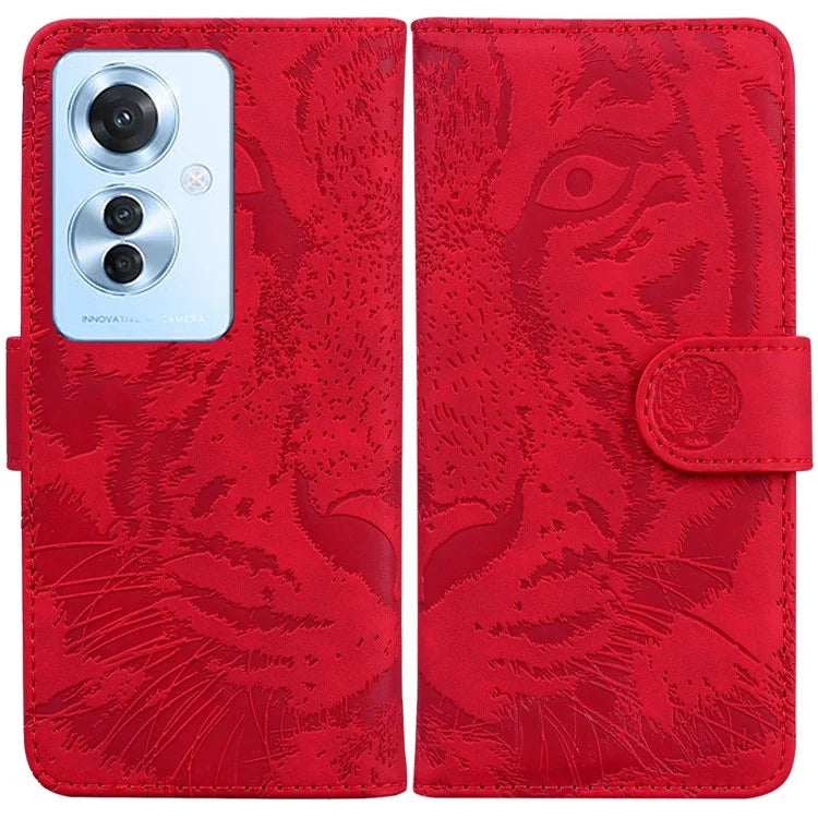 For Oppo Reno11 F 5G / F25 Pro 5G Cell Phone Case Tiger Imprint PU Leather Protection Cover