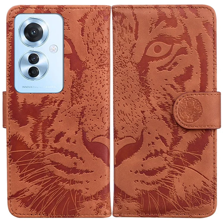 For Oppo Reno11 F 5G / F25 Pro 5G Cell Phone Case Tiger Imprint PU Leather Protection Cover