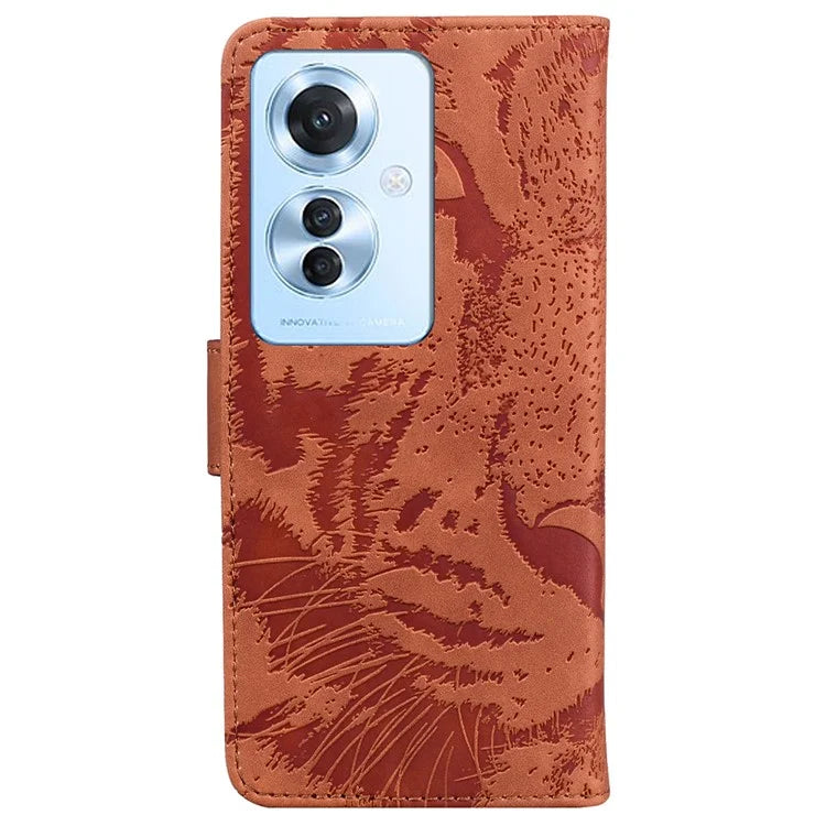 For Oppo Reno11 F 5G / F25 Pro 5G Cell Phone Case Tiger Imprint PU Leather Protection Cover