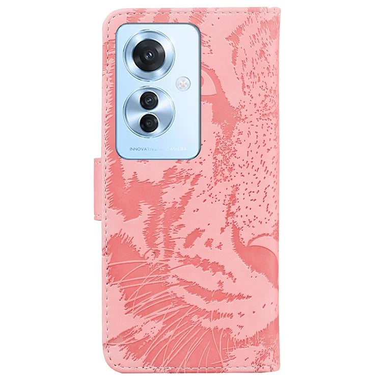 For Oppo Reno11 F 5G / F25 Pro 5G Cell Phone Case Tiger Imprint PU Leather Protection Cover