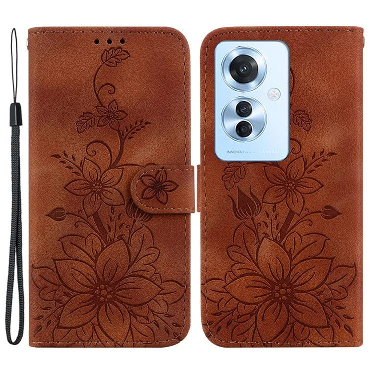 For Oppo Reno11 F 5G / F25 Pro 5G Case Phone Leather Wallet Lily Flower Imprint Full Protection Shell