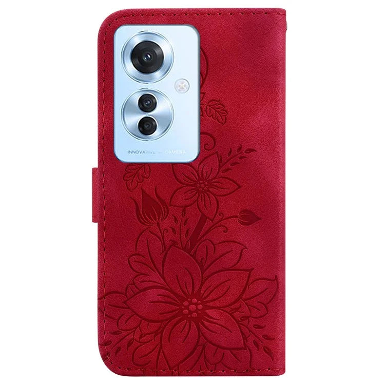For Oppo Reno11 F 5G / F25 Pro 5G Case Phone Leather Wallet Lily Flower Imprint Full Protection Shell