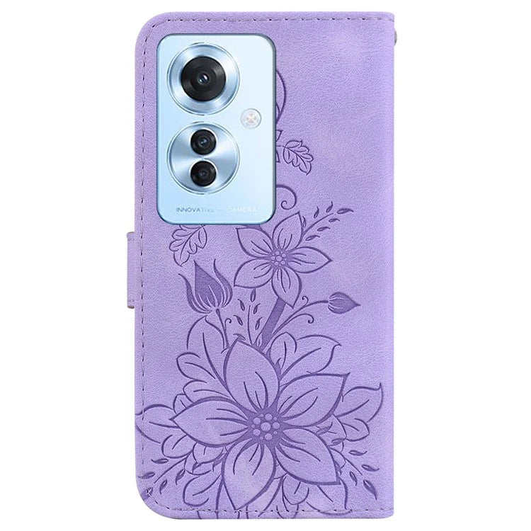For Oppo Reno11 F 5G / F25 Pro 5G Case Phone Leather Wallet Lily Flower Imprint Full Protection Shell