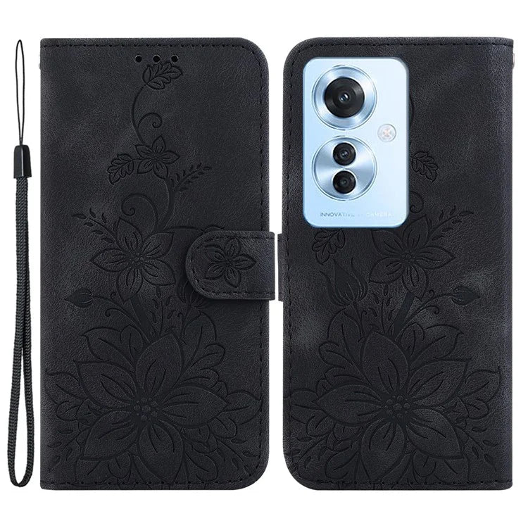 For Oppo Reno11 F 5G / F25 Pro 5G Case Phone Leather Wallet Lily Flower Imprint Full Protection Shell