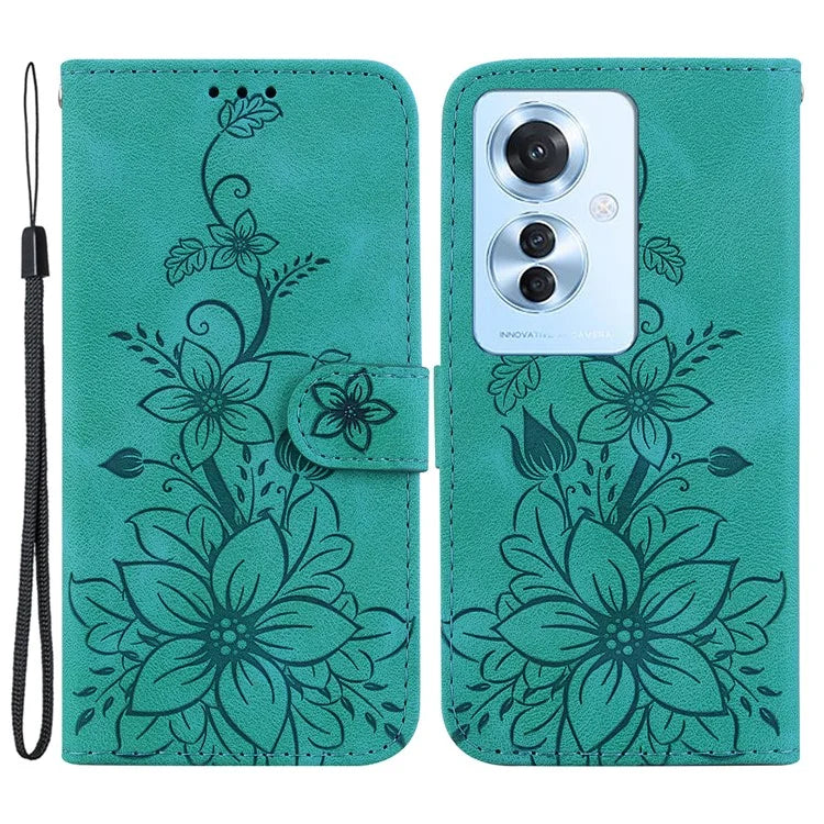 For Oppo Reno11 F 5G / F25 Pro 5G Case Phone Leather Wallet Lily Flower Imprint Full Protection Shell