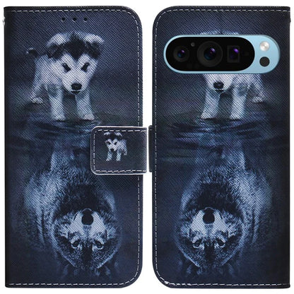 For Google Pixel 9 Phone Case Pattern Printing Wallet Design Leather Shell and Wolf