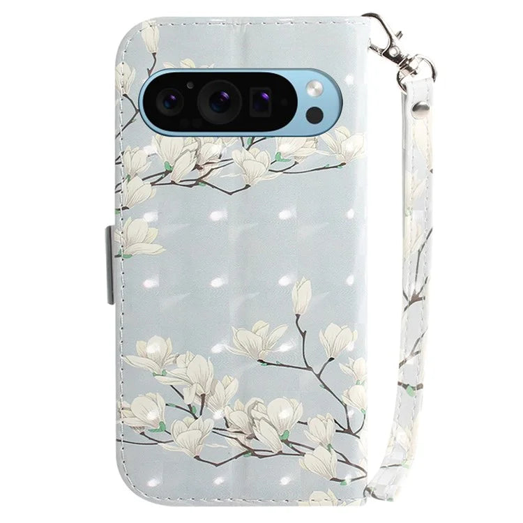 For Google Pixel 9 Phone Case Pattern Printed Anti-Drop Leather Folio Flip Cover with Strap