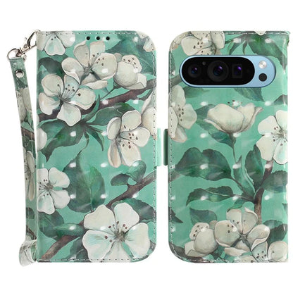 For Google Pixel 9 Phone Case Pattern Printed Anti-Drop Leather Folio Flip Cover with Strap