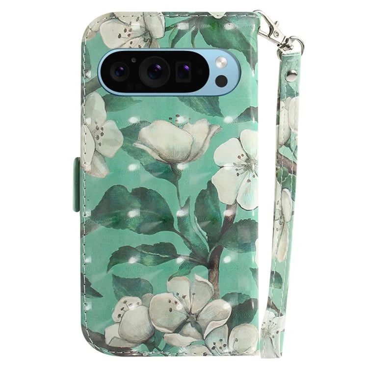 For Google Pixel 9 Phone Case Pattern Printed Anti-Drop Leather Folio Flip Cover with Strap