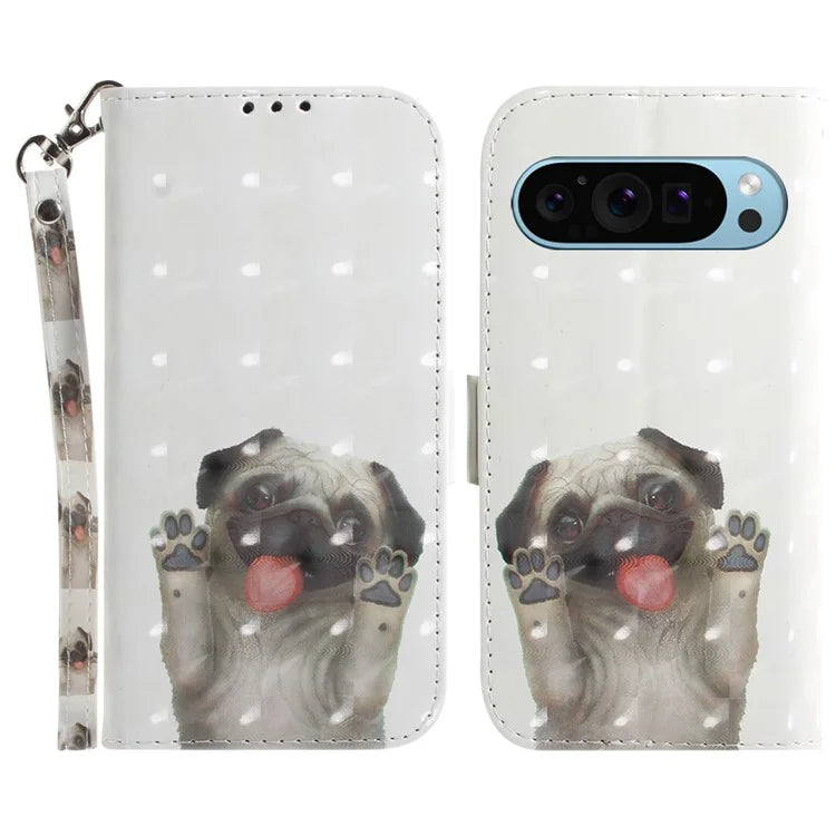 For Google Pixel 9 Phone Case Pattern Printed Anti-Drop Leather Folio Flip Cover with Strap