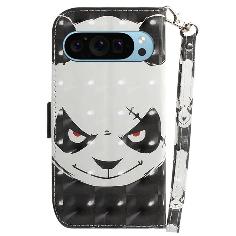 For Google Pixel 9 Phone Case Pattern Printed Anti-Drop Leather Folio Flip Cover with Strap