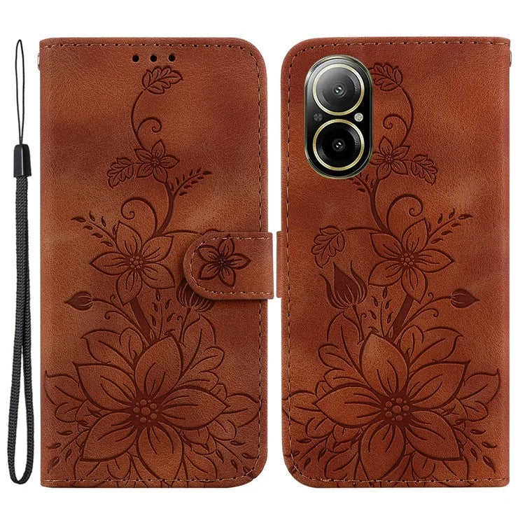 For Realme C67 4G Case Flower Imprint Leather Cell Phone Protector