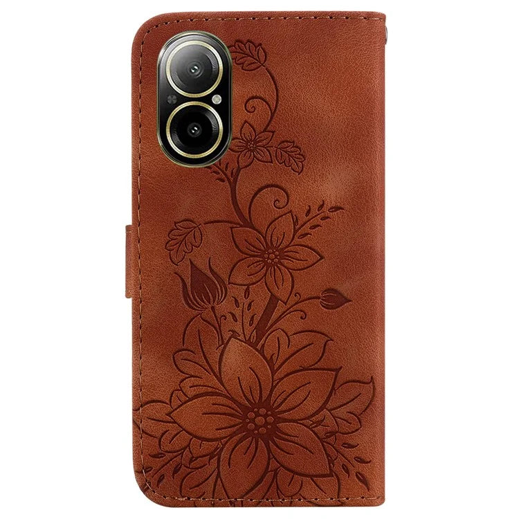 For Realme C67 4G Case Flower Imprint Leather Cell Phone Protector