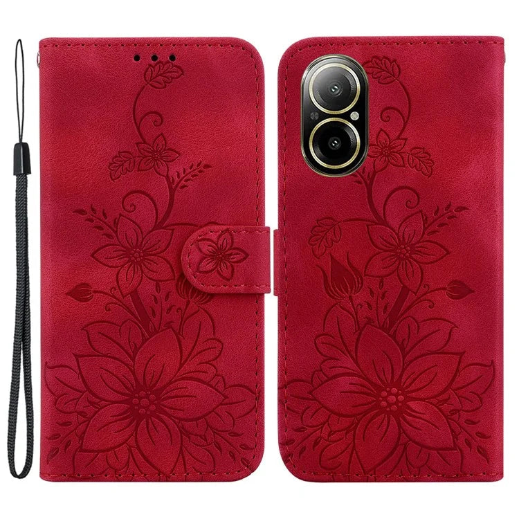 For Realme C67 4G Case Flower Imprint Leather Cell Phone Protector
