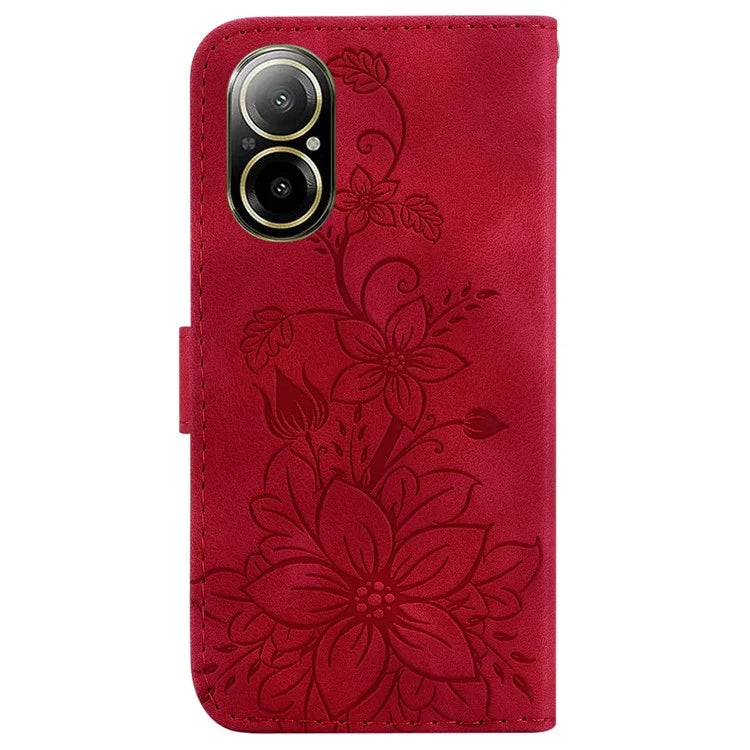 For Realme C67 4G Case Flower Imprint Leather Cell Phone Protector