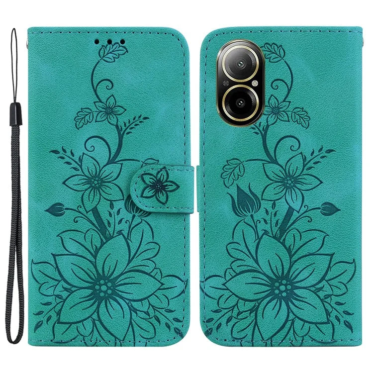For Realme C67 4G Case Flower Imprint Leather Cell Phone Protector