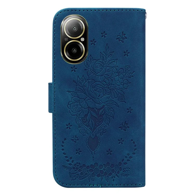 For Realme C67 4G Case PU Leather Flower Pattern Wallet Style Flip Phone Cover