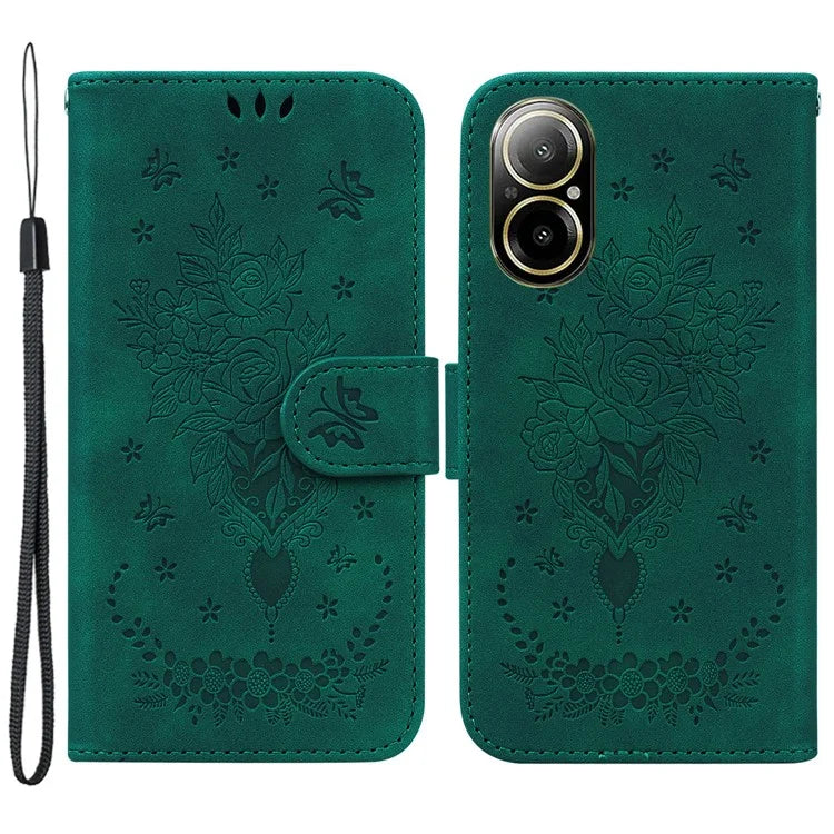 For Realme C67 4G Case PU Leather Flower Pattern Wallet Style Flip Phone Cover