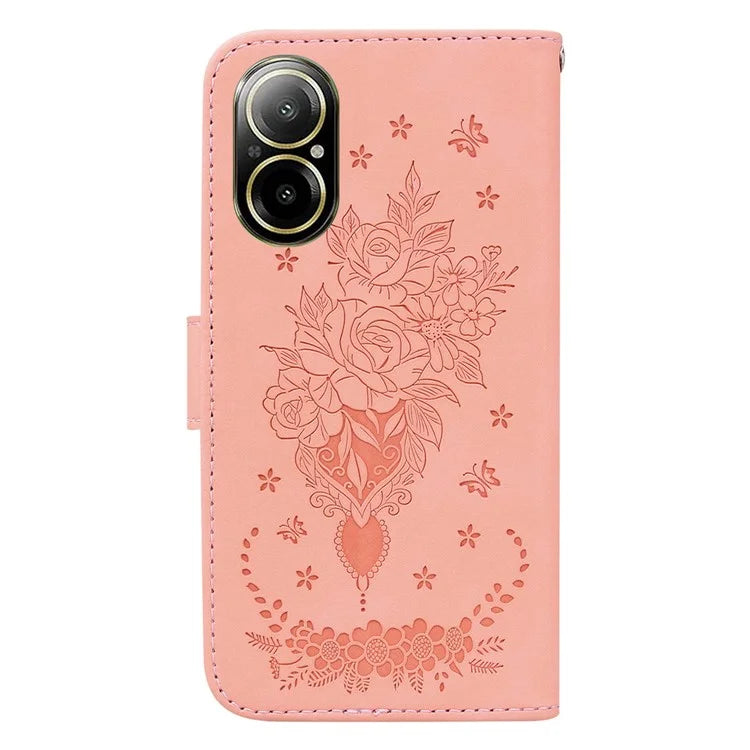 For Realme C67 4G Case PU Leather Flower Pattern Wallet Style Flip Phone Cover