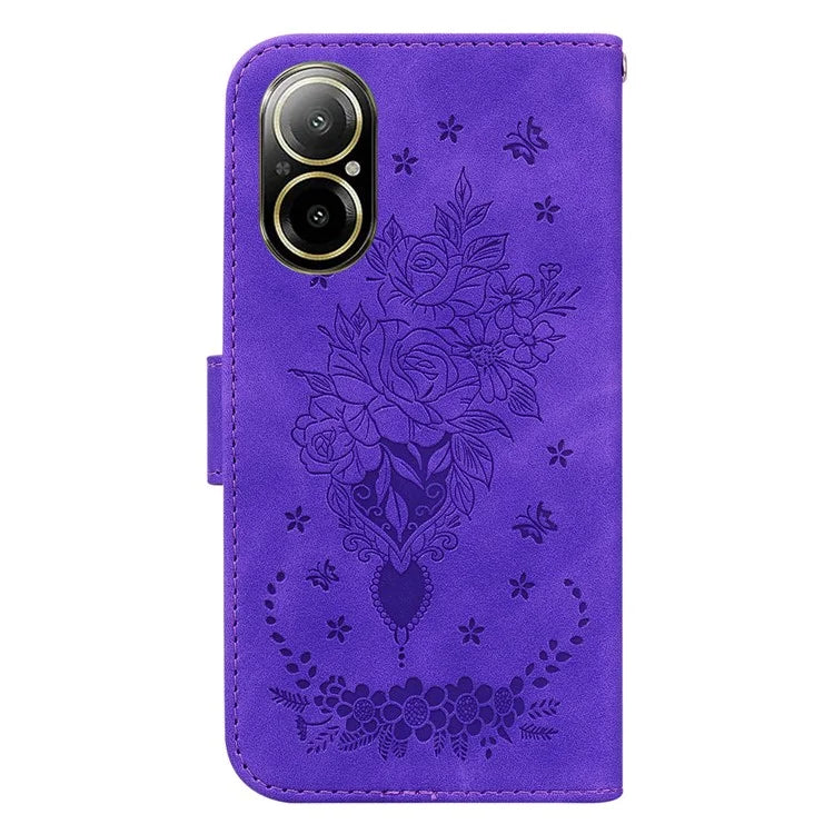 For Realme C67 4G Case PU Leather Flower Pattern Wallet Style Flip Phone Cover