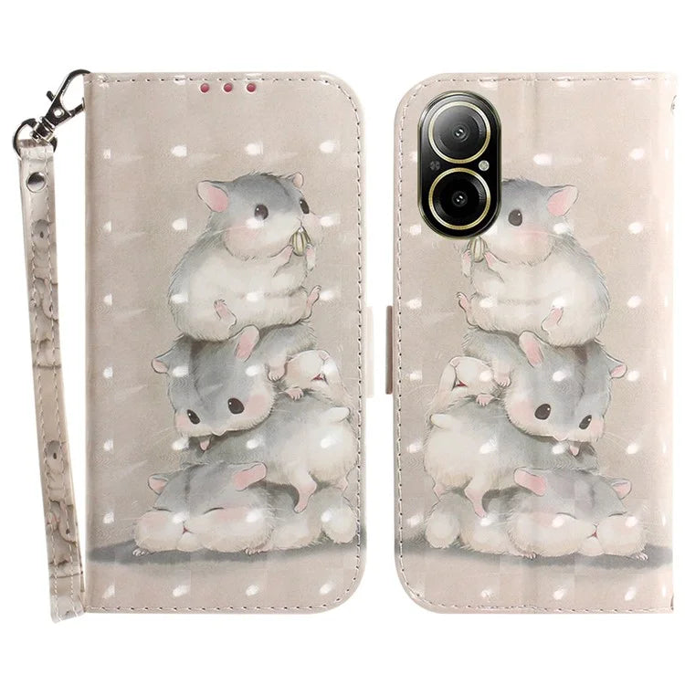 For Realme C67 4G Case Pattern Printing Shockproof Leather Phone Cover with Strap