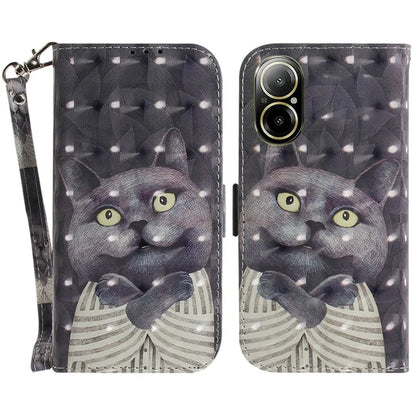 For Realme C67 4G Case Pattern Printing Shockproof Leather Phone Cover with Strap