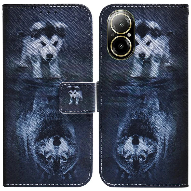 For Realme C67 4G Leather Case Pattern Printing Full Protection Phone Cover and Wolf