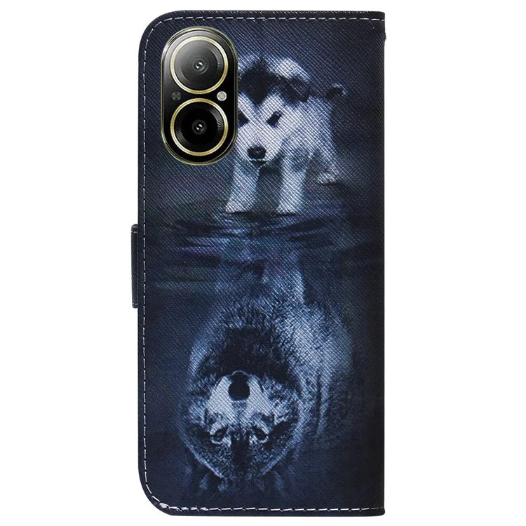 For Realme C67 4G Leather Case Pattern Printing Full Protection Phone Cover and Wolf
