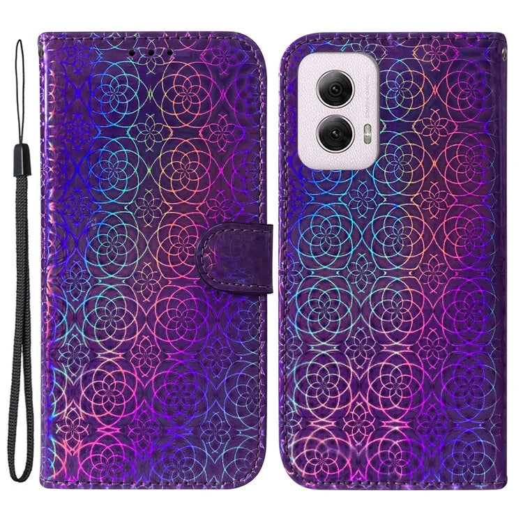 For Motorola Moto G Power (2024) Case with Card Slots Wrist Strap PU Leather Dazzling Flower Phone Cover