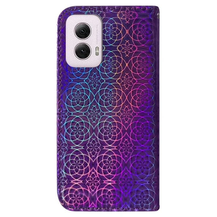 For Motorola Moto G Power (2024) Case with Card Slots Wrist Strap PU Leather Dazzling Flower Phone Cover