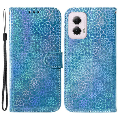 For Motorola Moto G Power (2024) Case with Card Slots Wrist Strap PU Leather Dazzling Flower Phone Cover
