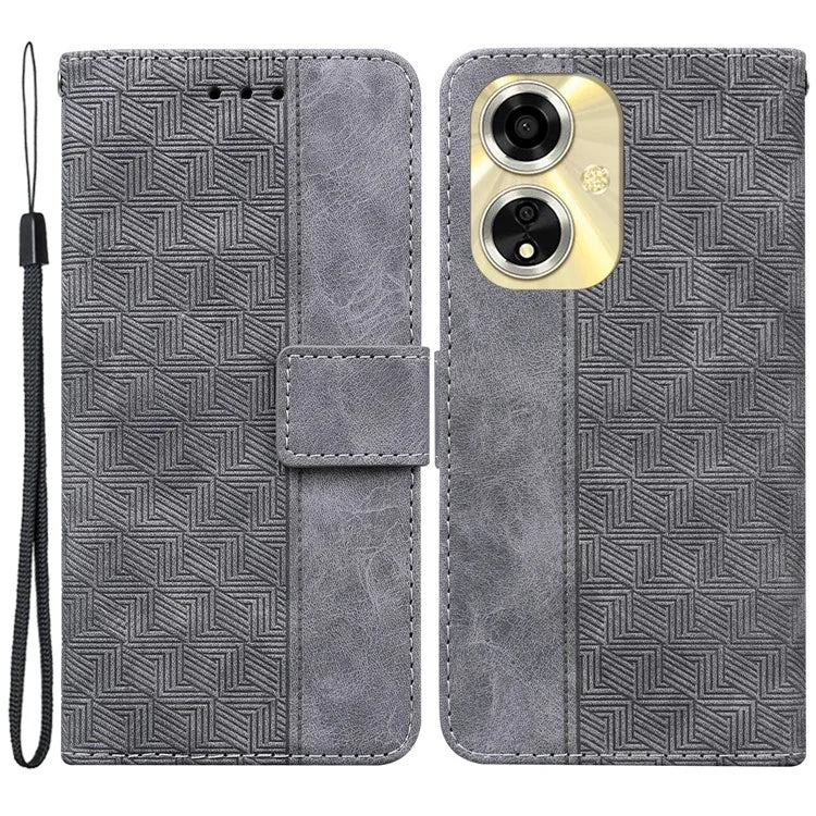 For Oppo A59 5G / A2m 5G Case Geometry Imprinted Leather Phone Cover with Wallet