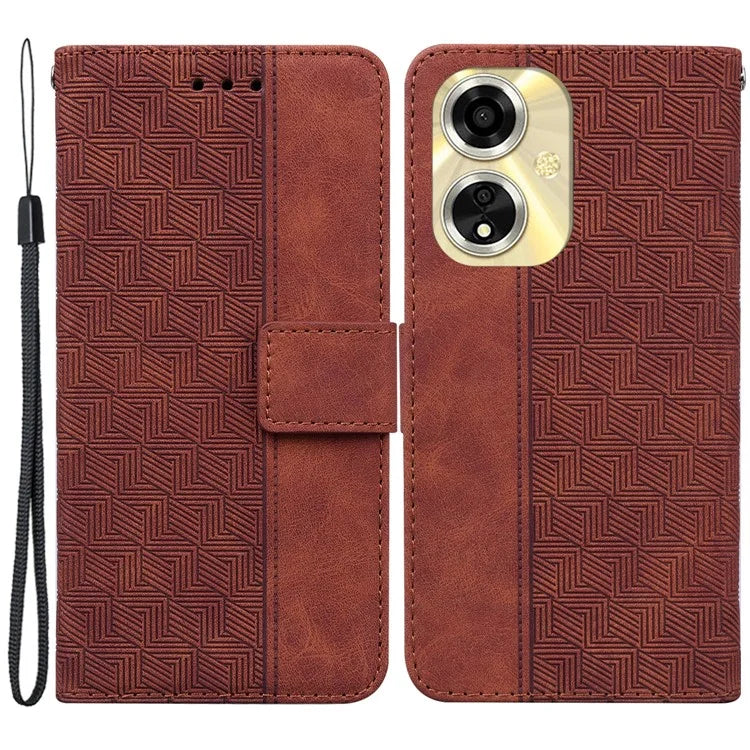 For Oppo A59 5G / A2m 5G Case Geometry Imprinted Leather Phone Cover with Wallet