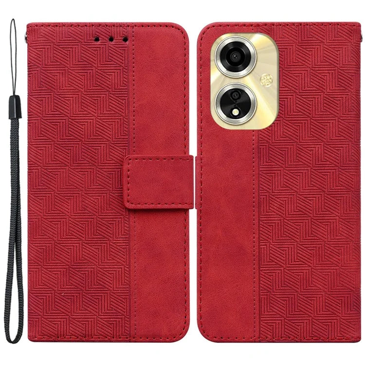 For Oppo A59 5G / A2m 5G Case Geometry Imprinted Leather Phone Cover with Wallet