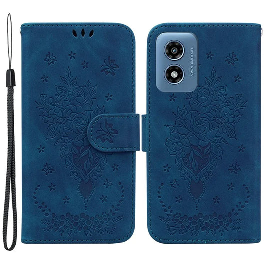 For Motorola Moto G Play (2024) 4G Case Bump Proof Flower Pattern PU Leather Phone Cover