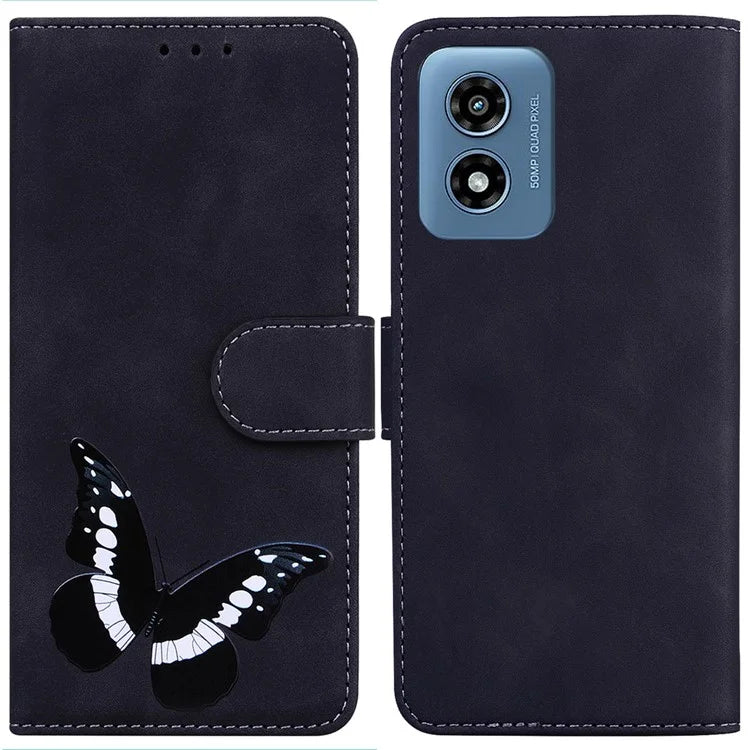 For Motorola Moto G Play (2024) 4G Case Butterfly Printing Anti-Scratch Leather Flip Phone Cover with Wallet