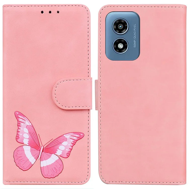 For Motorola Moto G Play (2024) 4G Case Butterfly Printing Anti-Scratch Leather Flip Phone Cover with Wallet