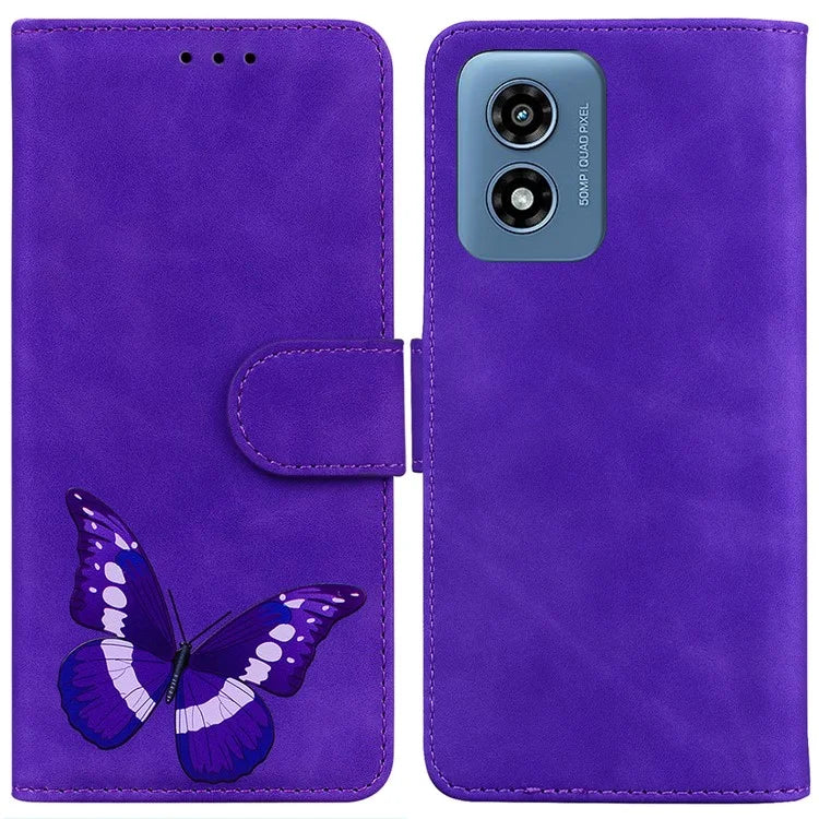For Motorola Moto G Play (2024) 4G Case Butterfly Printing Anti-Scratch Leather Flip Phone Cover with Wallet