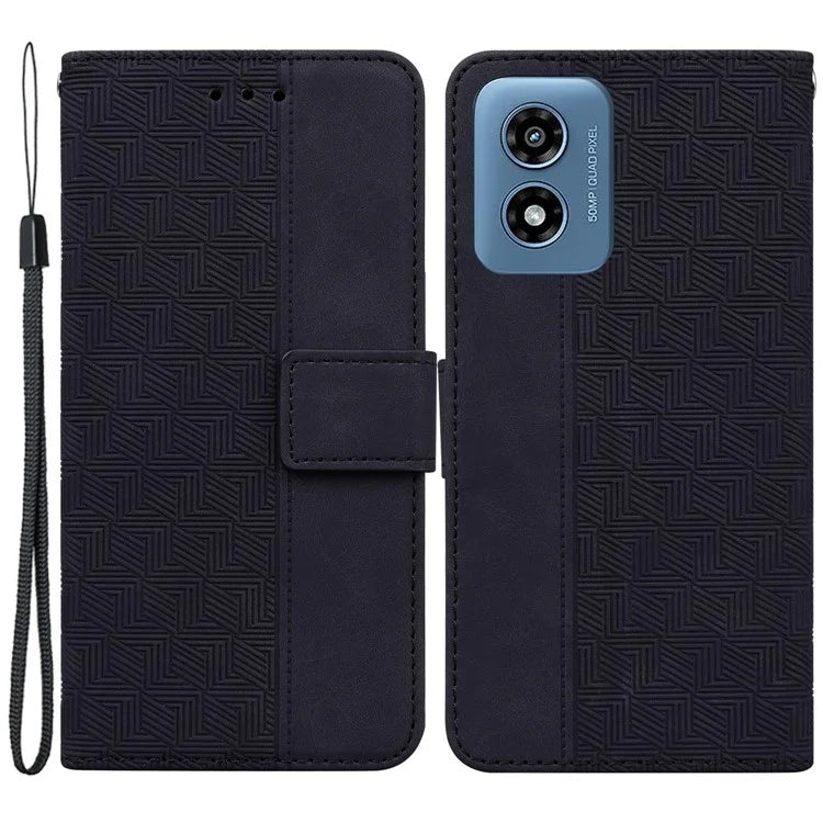 For Motorola Moto G Play (2024) 4G Case 3D Geometry Leather Wallet Phone Cover with Strap
