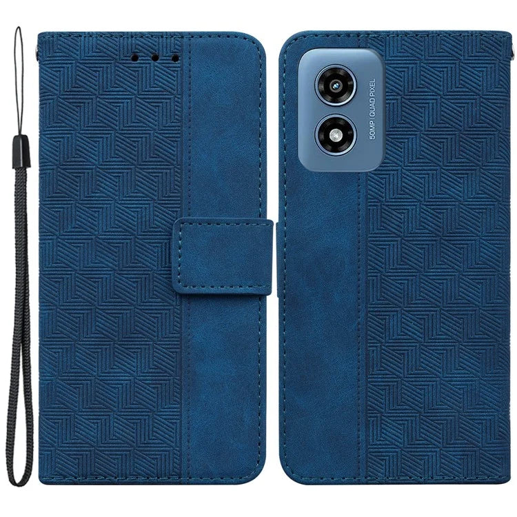 For Motorola Moto G Play (2024) 4G Case 3D Geometry Leather Wallet Phone Cover with Strap
