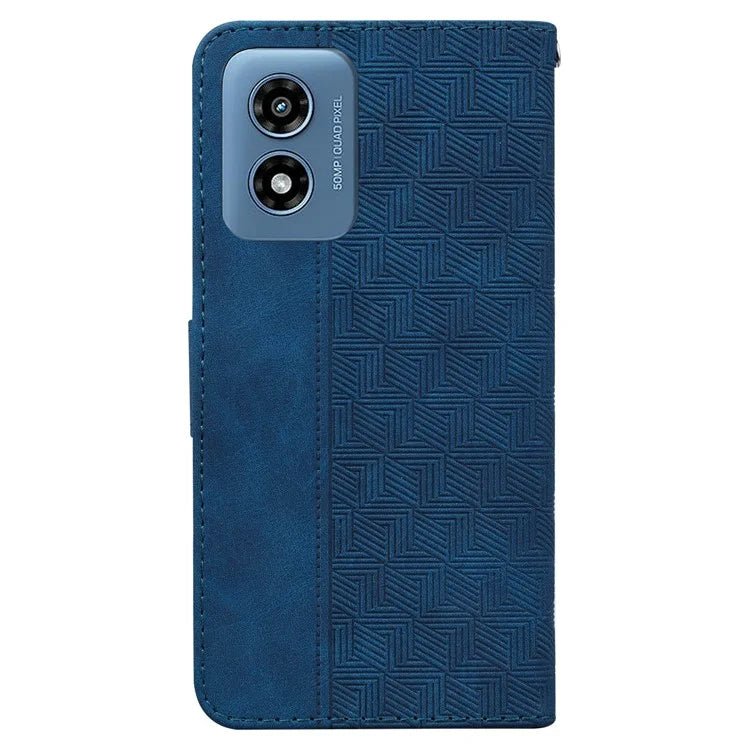 For Motorola Moto G Play (2024) 4G Case 3D Geometry Leather Wallet Phone Cover with Strap