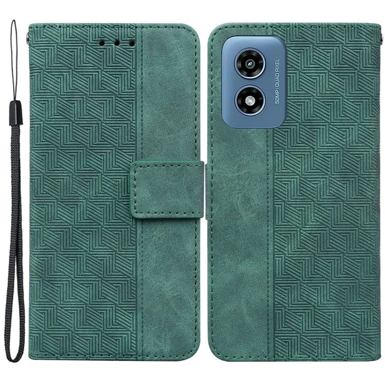 For Motorola Moto G Play (2024) 4G Case 3D Geometry Leather Wallet Phone Cover with Strap