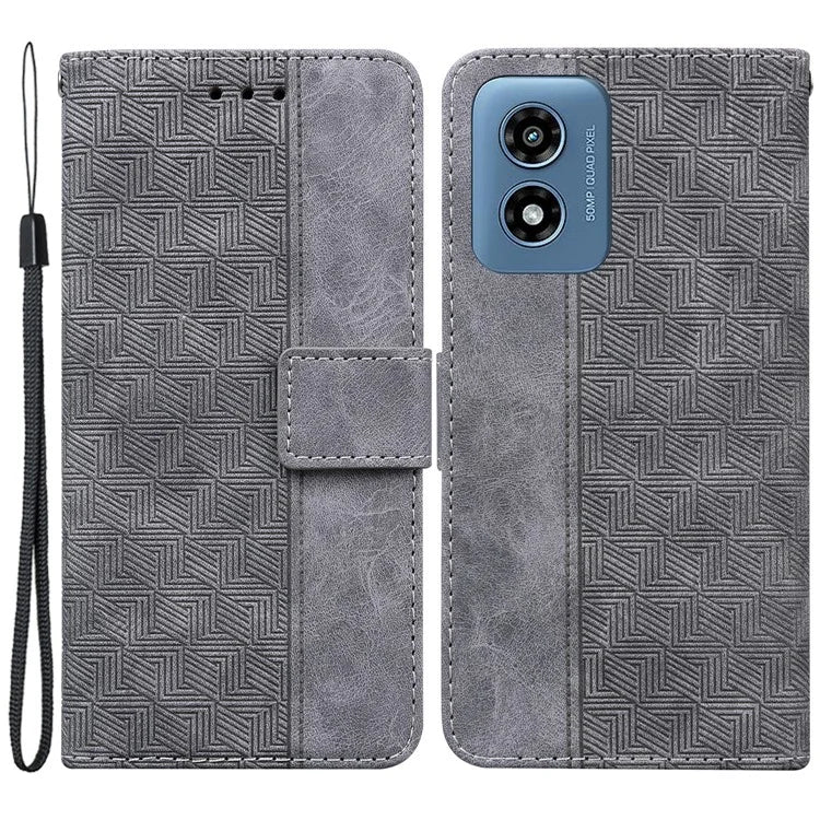 For Motorola Moto G Play (2024) 4G Case 3D Geometry Leather Wallet Phone Cover with Strap