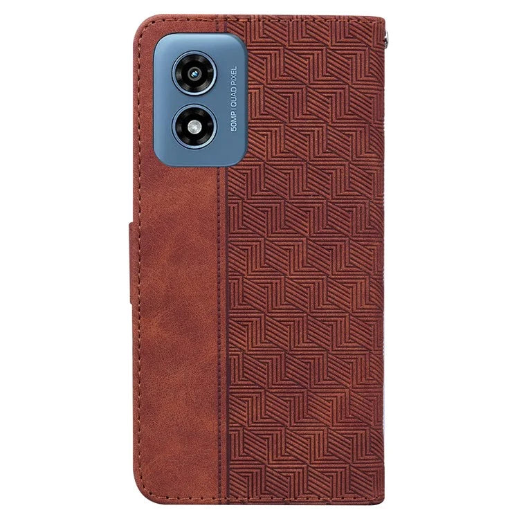 For Motorola Moto G Play (2024) 4G Case 3D Geometry Leather Wallet Phone Cover with Strap