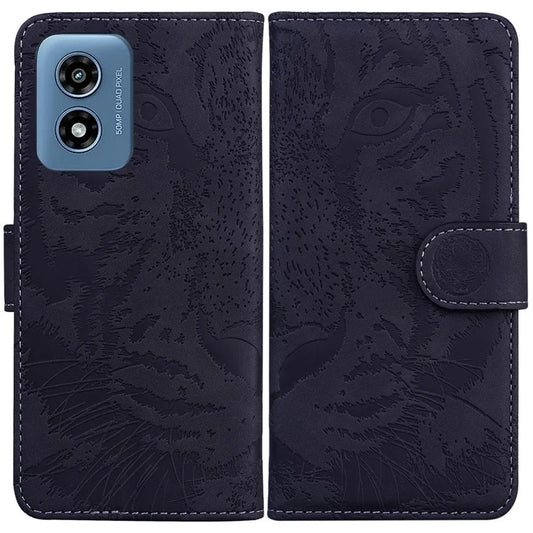 For Motorola Moto G Play (2024) 4G Wallet Case Imprinted Tiger Pattern Leather Stand Phone Cover