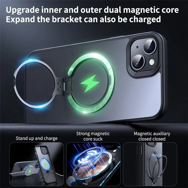 Magnetic Phone Case for iPhone 13 / 14 TPU+PC Phone Cover Kickstand Shell Compatible with MagSafe
