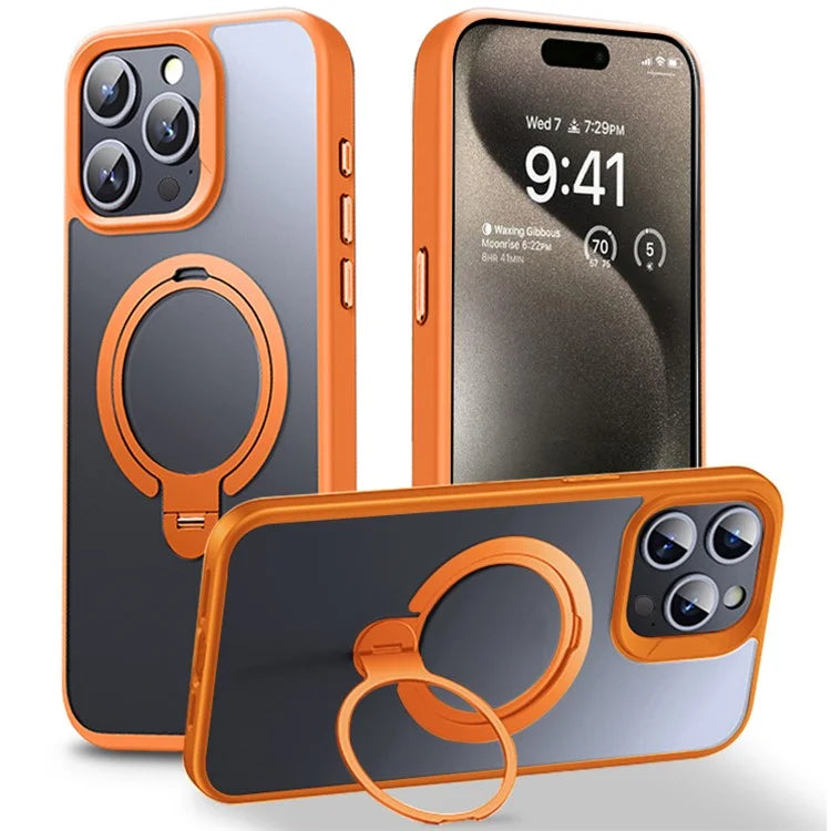 For iPhone 15 Pro Max Cell Phone Case Magnetic Kickstand TPU+PC Cover Compatible with MagSafe
