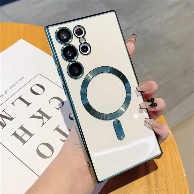 For Samsung Galaxy S24 Ultra Magnetic Phone Case Electroplated TPU Cover with Lens Film