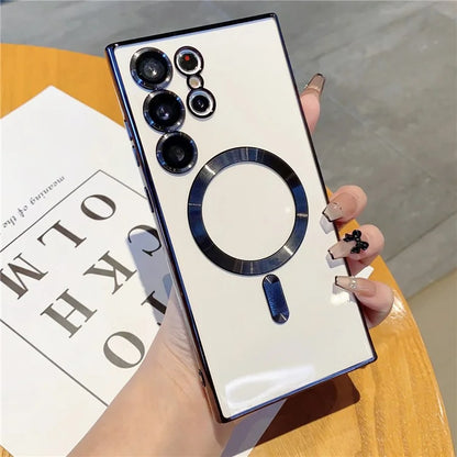 For Samsung Galaxy S24 Ultra Magnetic Phone Case Electroplated TPU Cover with Lens Film